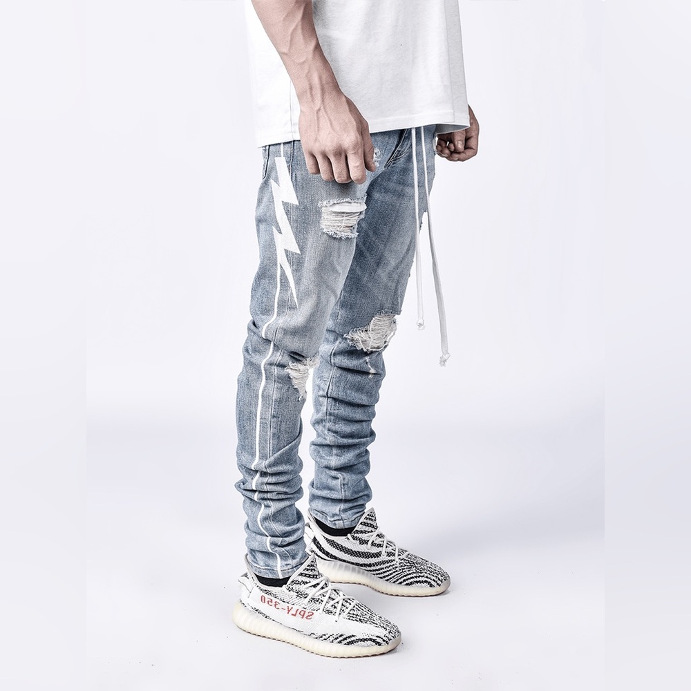 Lakenzie Lightning Bolt Denim - Light Stone Distressed 32 x 30 Medium